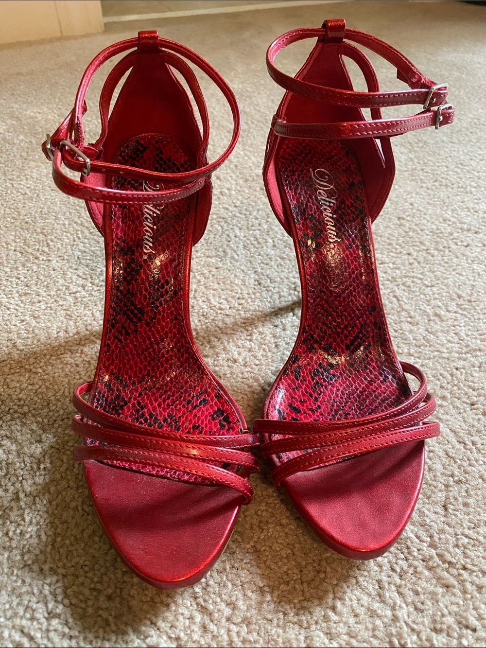 Delicious Joanne Red Strappy Heels NWOT